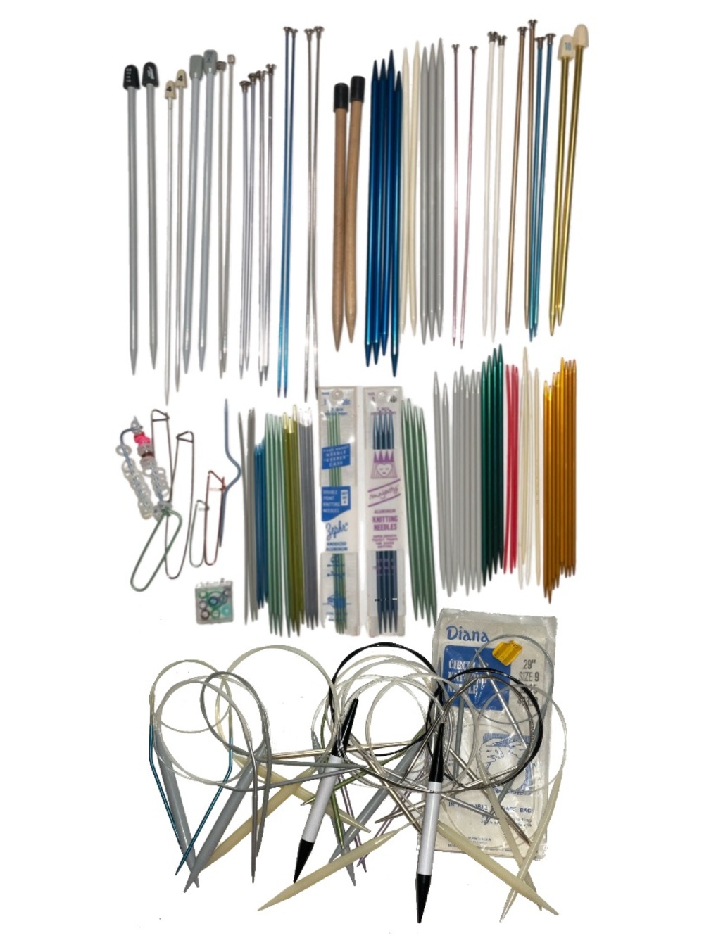 Knitting Needles and Tools - Straight, Circular, Doubled Pointed - Large Collect